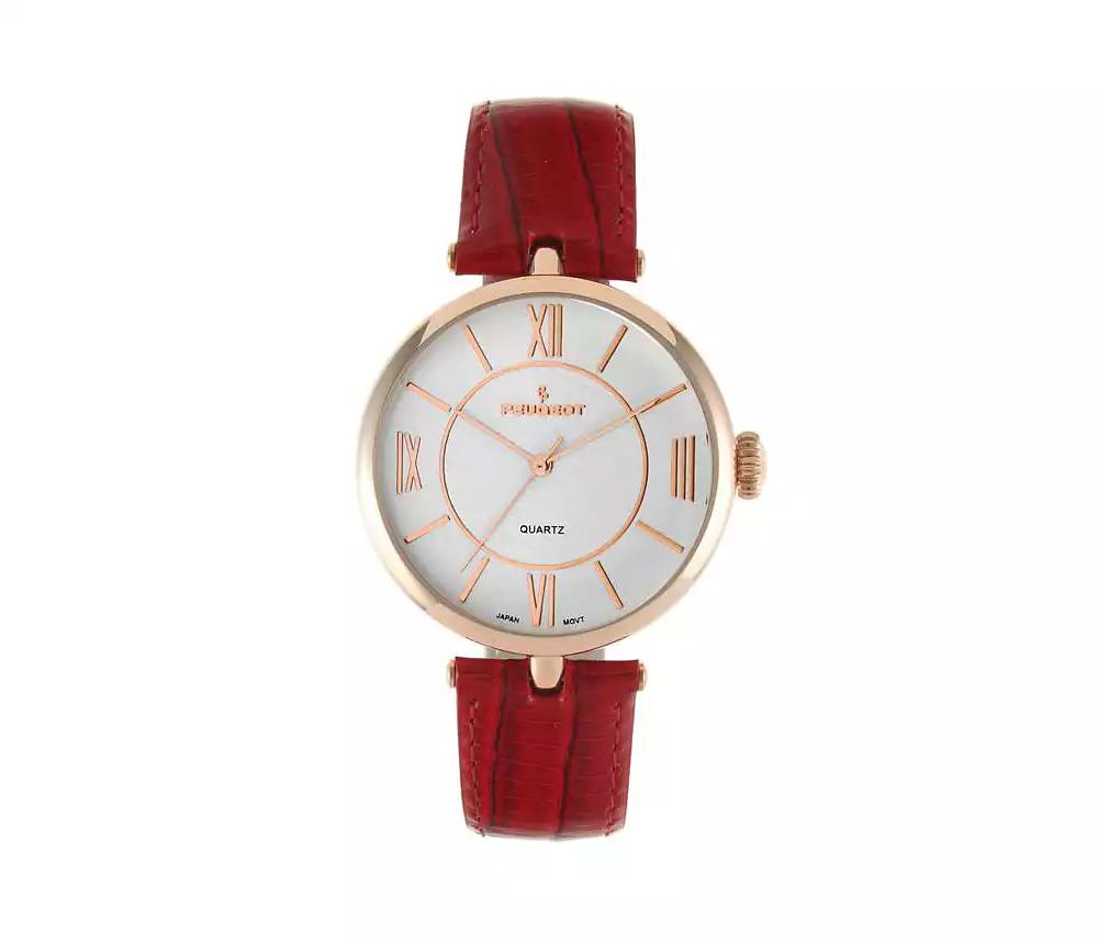 Peugeot Women's Rose Gold 38mm Watch T-Bar Dress Red Leather Strap