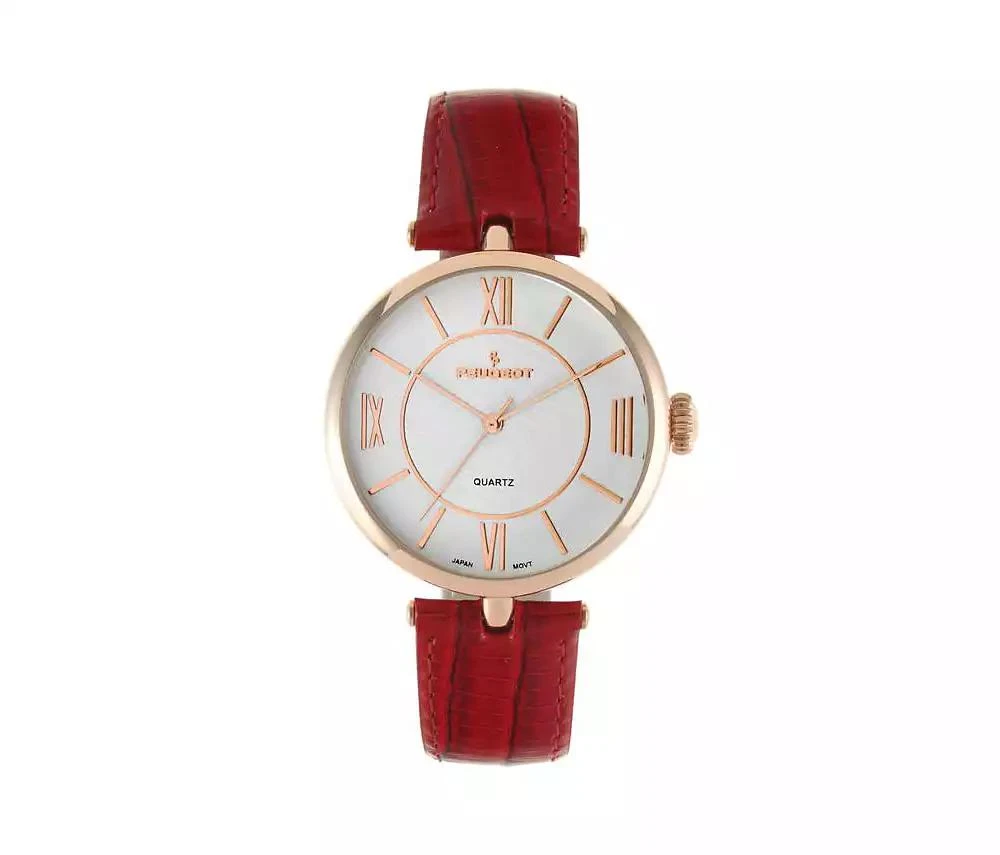 Peugeot Women's Rose Gold 38mm Watch T-Bar Dress Red Leather Strap 1