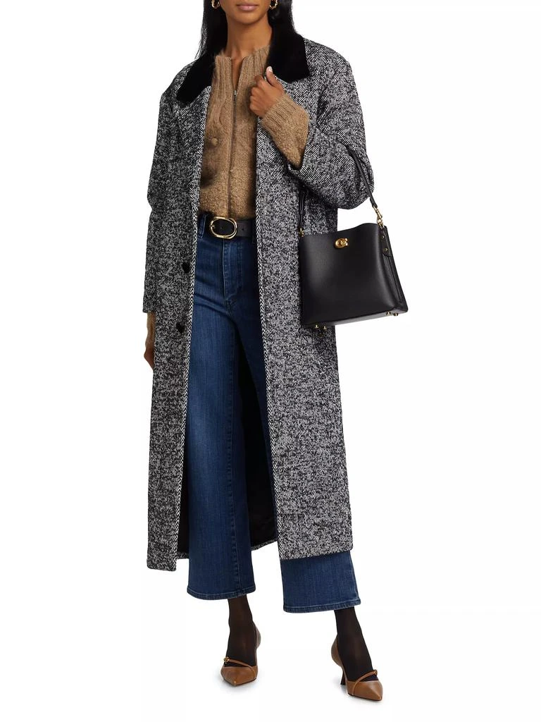 FRAME Herringbone Velvet-Trim Long Coat 3