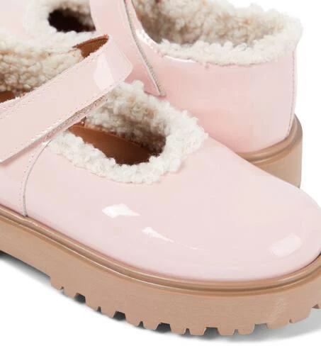 PEPE Faux shearling-trimmed patent leather ballet flats 5
