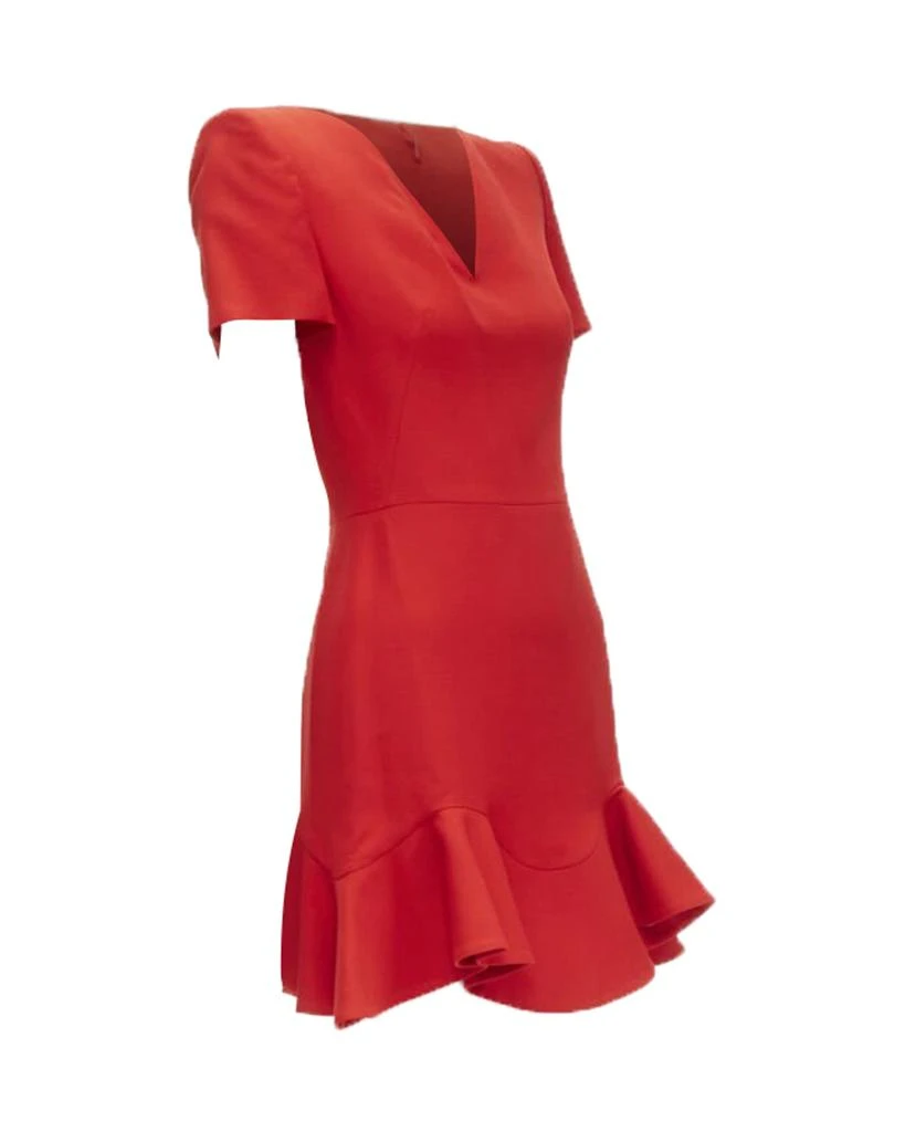 Alexander McQueen ALEXANDER MCQUEEN red wool crepe tulip neck flutter hem dress 3