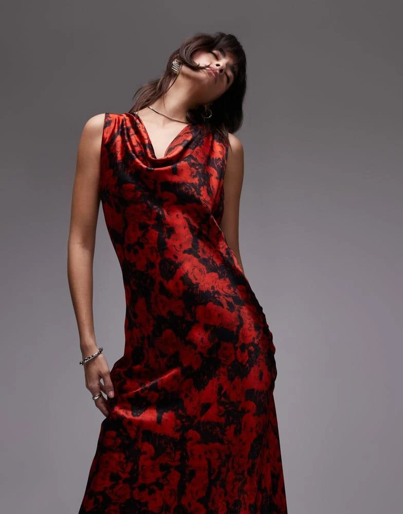 Topshop Topshop built up cowl neck maxi dress in small red rose 4