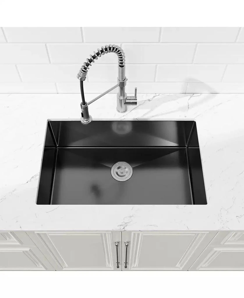 Flynama 27x19inch Black Stainless Steel Kitchen Sink Single Bowl Undermount Handmade 10