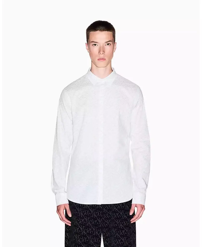 Armani Exchange Men's Long Sleeve Poplin Allover Logo Woven Shirt