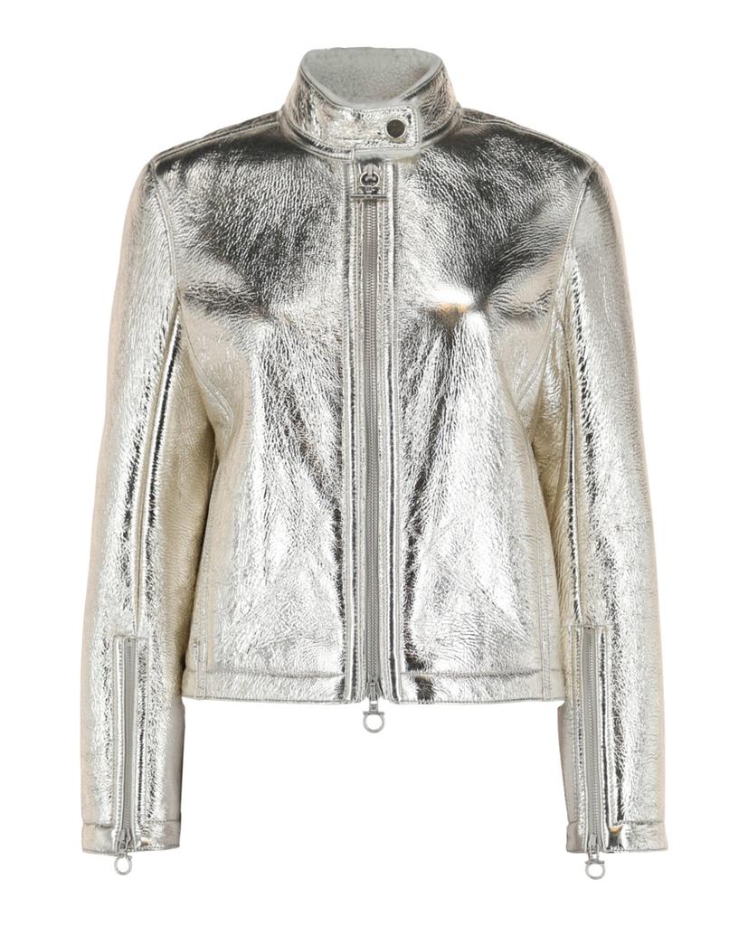 Salvatore Ferragamo Metallic Shearling Trimmed Bomber Jacket