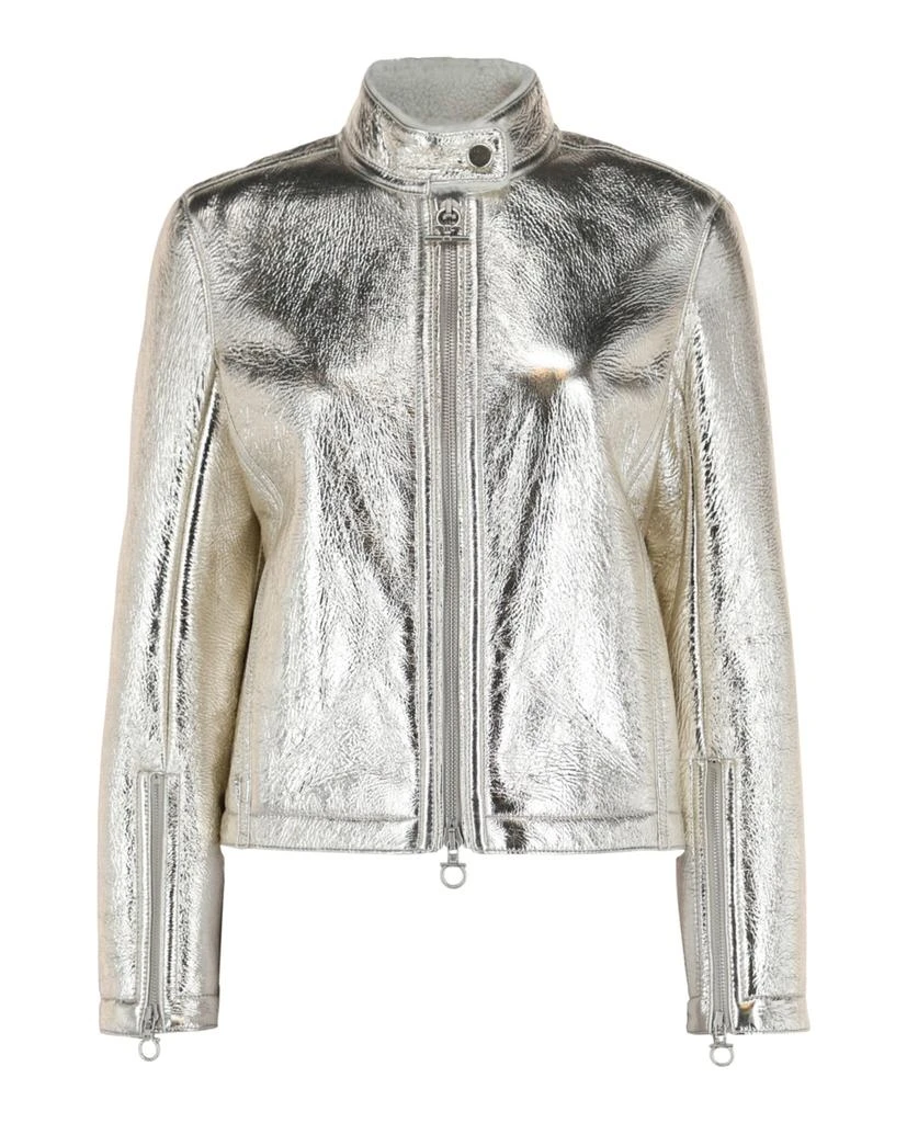 Salvatore Ferragamo Metallic Shearling Trimmed Bomber Jacket 1