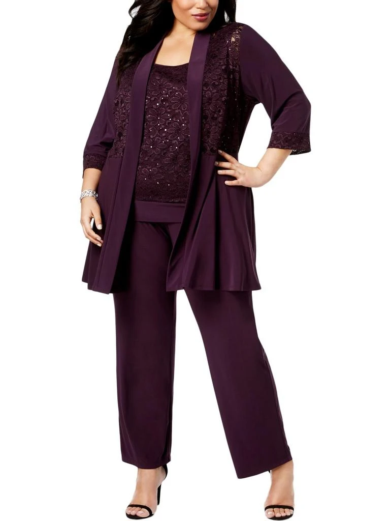 R&M Richards Plus Womens Embellished Lace Pant Suit 1