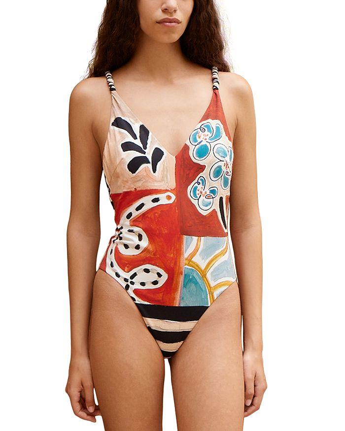 ALÉMAIS Michelle V Neck Patchwork Print Swimsuit