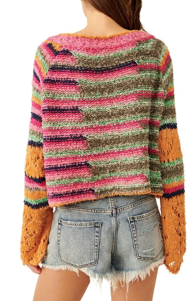 Free People Butterfly Mixed Stripe Cotton Blend Sweater 2