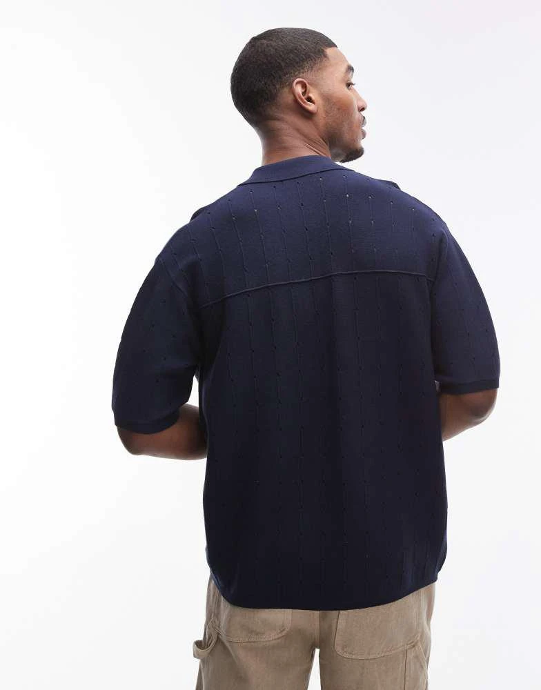 Topman Topman pointelle knit polo shirt in navy 4