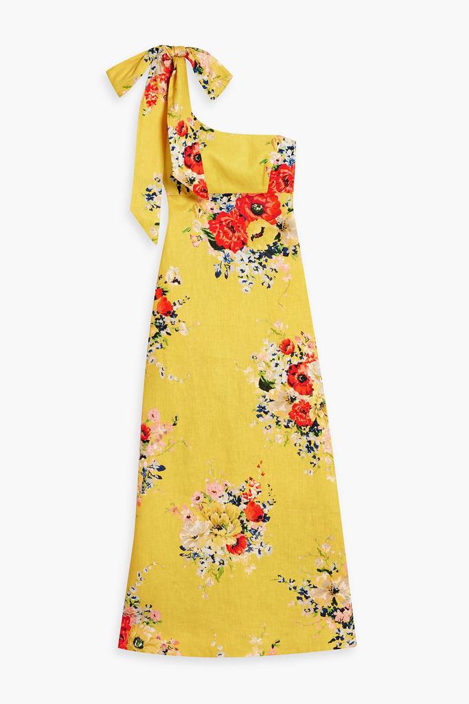 【Zimmermann】One-shoulder floral linen midi dress Zimmermann One-shoulder floral-print linen midi dress