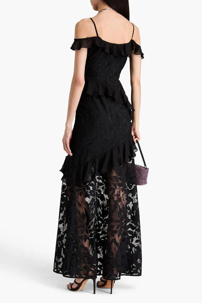 Monique Lhuillier Cold-shoulder ruffled embroidered tulle gown 3