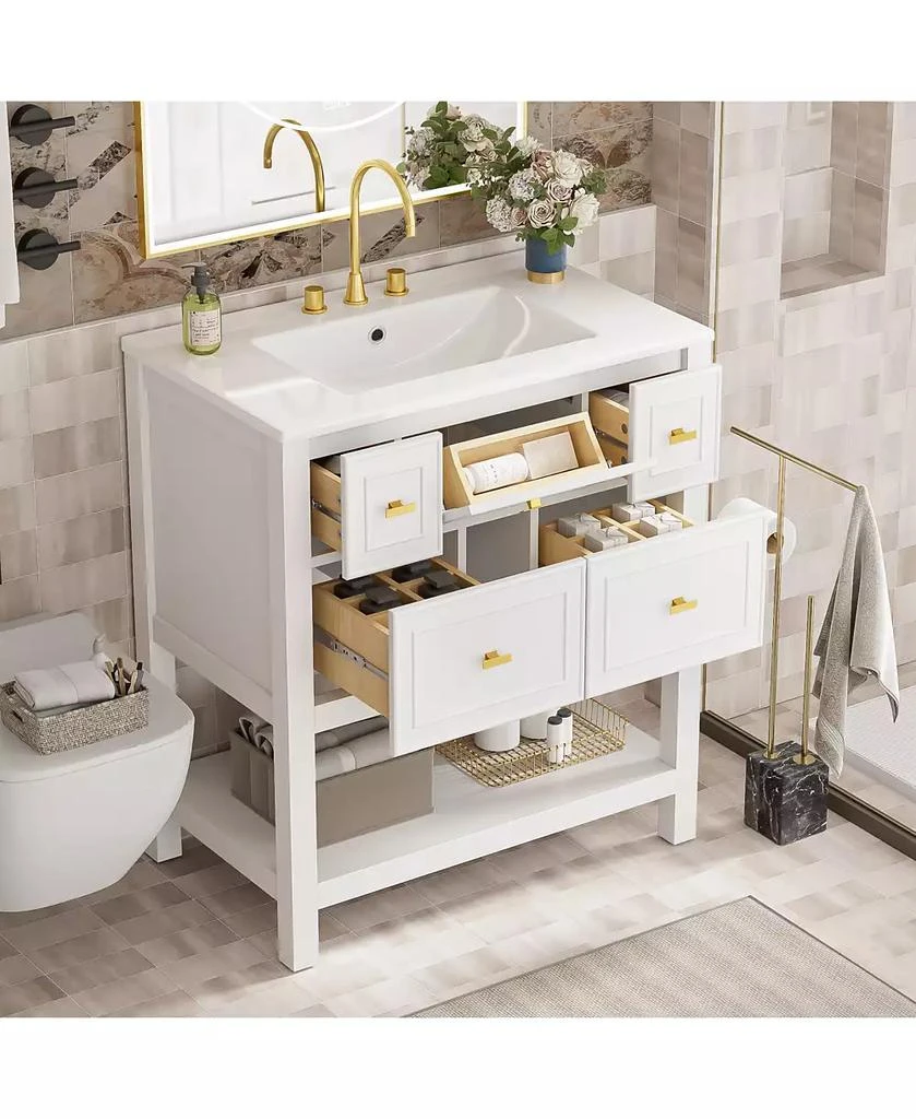 CASAINC 30-Inch Bathroom Vanity with Ceramic Sink Combo, Freestanding Single Vanity, 5 Drawers 
Solid Wood Storage 2