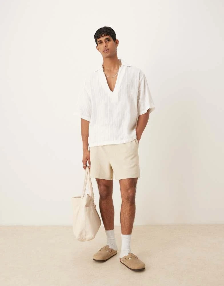 ASOS ASOS DESIGN oversized overhead shirt in light white texture 2