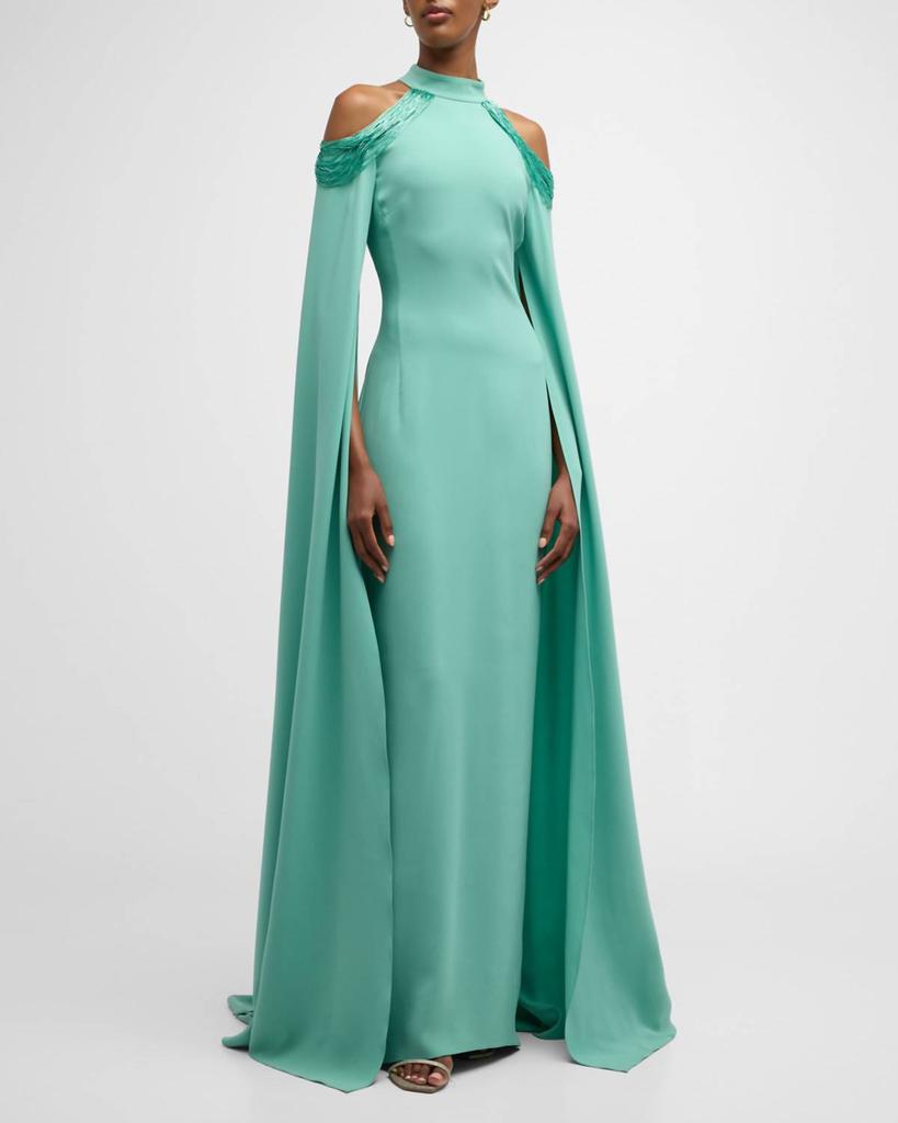 Oscar de la Renta Oscar De La Renta - Cold Shoulder Bugle Beaded Embroidered Caftan Gown