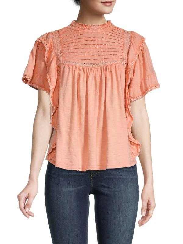 Free People Ruffled Lace-Trimmed Top 1