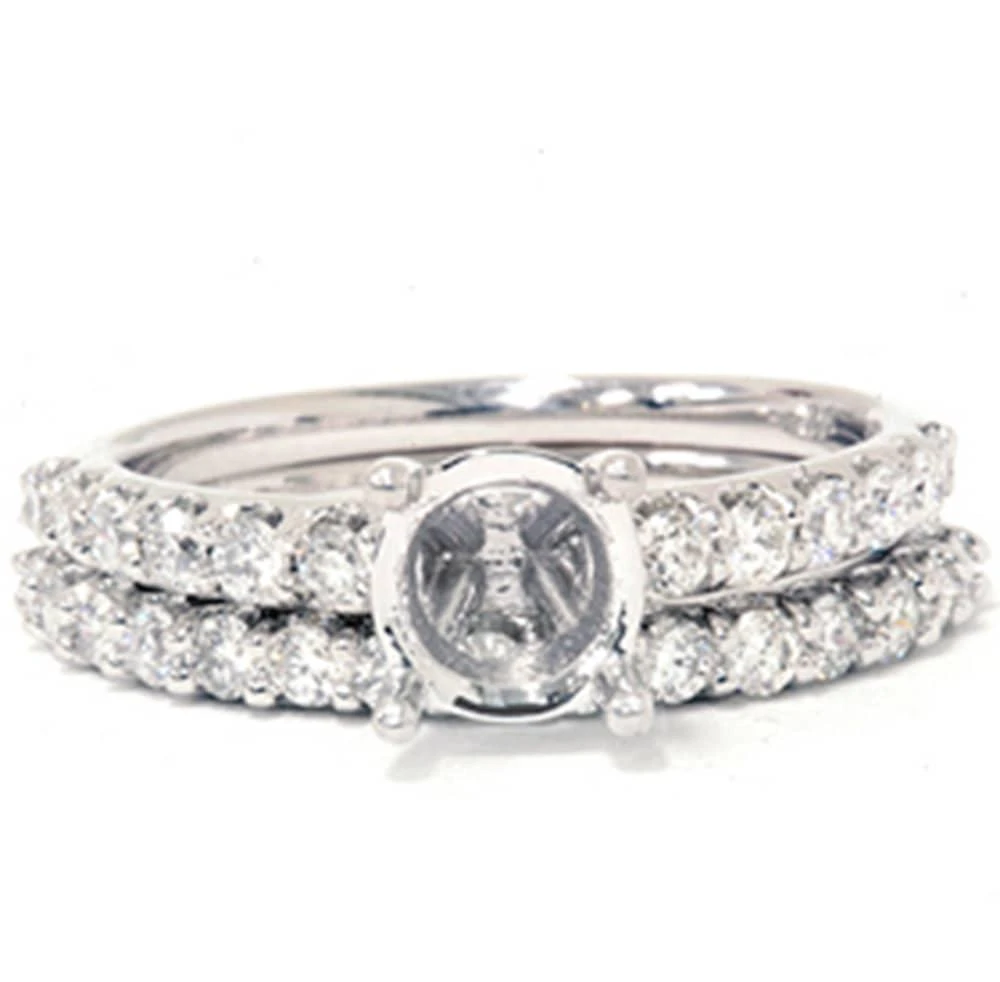 Pompeii3 3/4ct Half Eternity Diamond Ring Set 14K White Gold Size Selectable