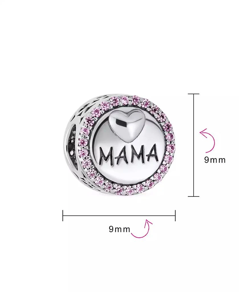 Bling Jewelry Round Pink Crystal Bead Charm MAMA Heart Wife Sterling Silver Fits Bracelet 3