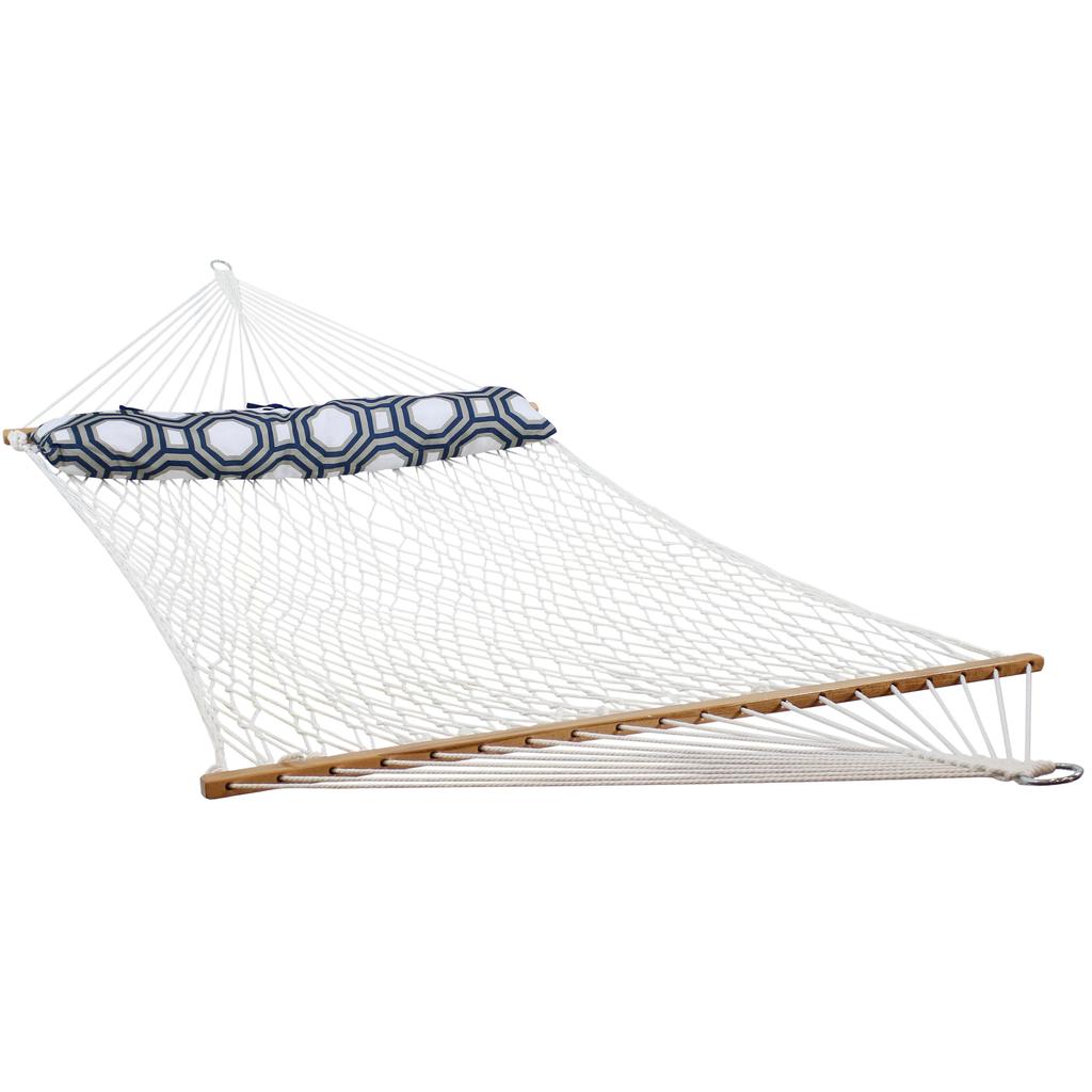 Sunnydaze Double Wide 2-Person Polyester Rope Hammock with Spreader Bars - 400-Pound Weight Capacity