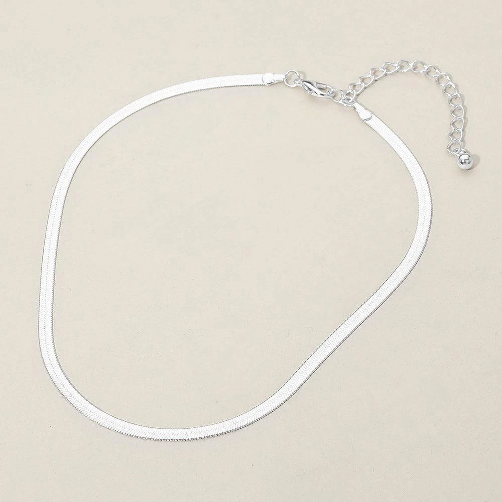 FASHNZFAB Silver Dipped Sleek Flat Snake Chain Necklace 2