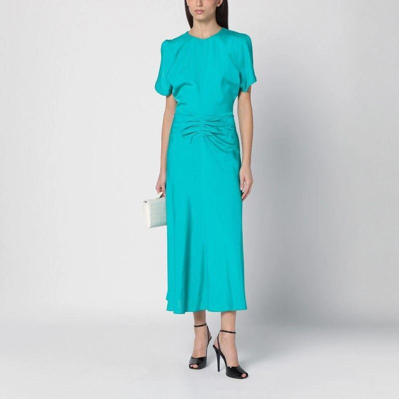 Victoria Beckham PEACOCK-COLOURED MIDI DRESS WITH RUFFLE 2
