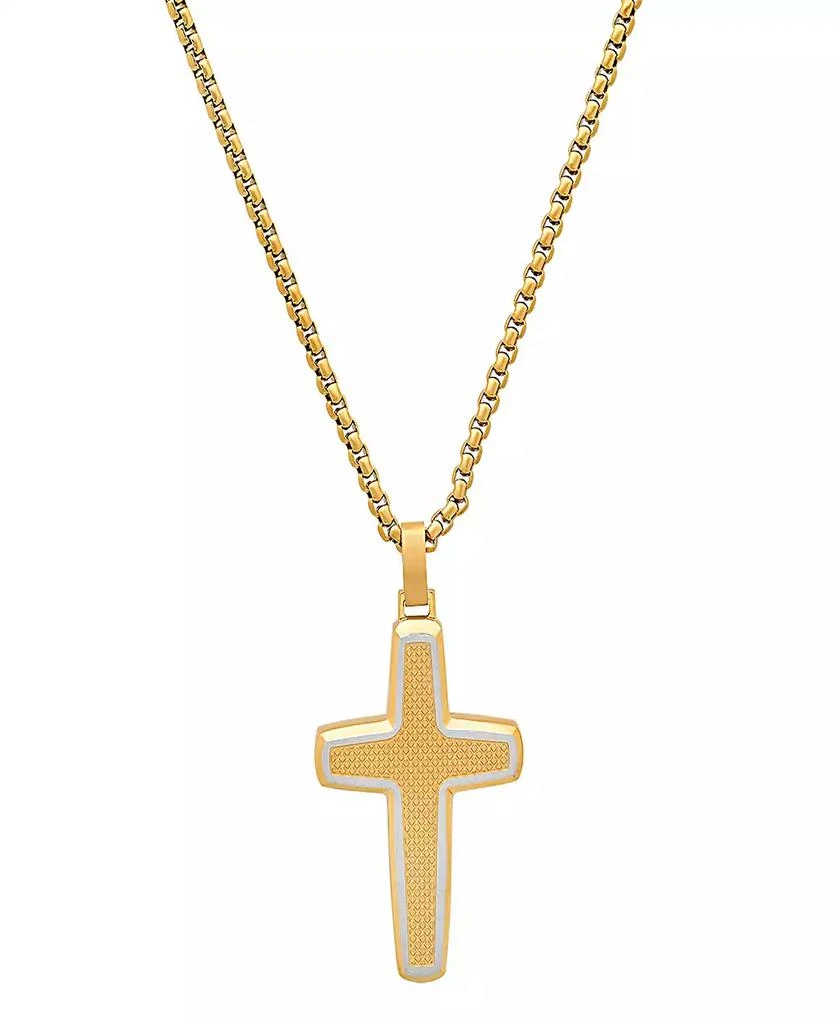 STEELTIME Men
s Stainless Steel and 18K Gold Plated Cross Pendant Necklace 2