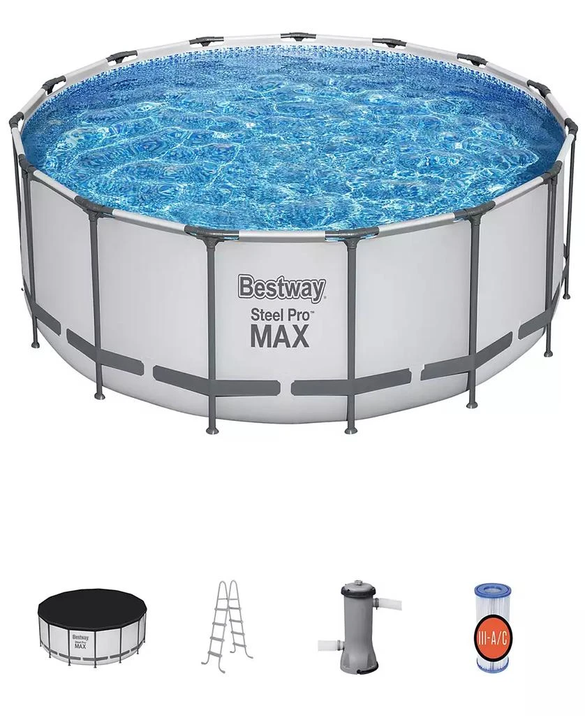 Steel Pro Bestway Max 15' x 48" Above Ground Pool Set 4231 Gallon, Outdoor Family Pool, Corrosion Puncture Resistant, Filter, Pump, Ladder Cover 5