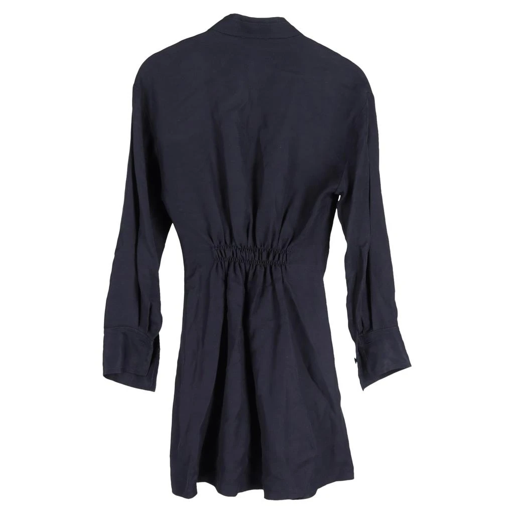 Sandro Paris Gathered Front Detail Mini Long Sleeve Dress in Navy Blue Viscose 2