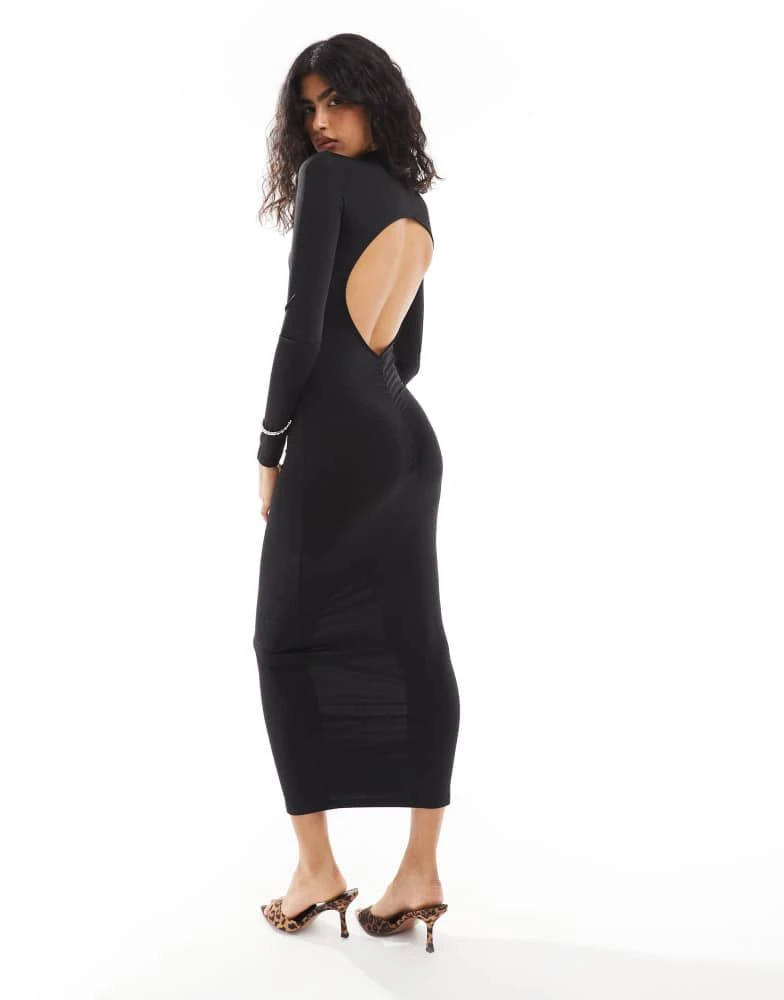 Pull&Bear Pull&Bear sculpt polyamide backless maxi dress in black 1