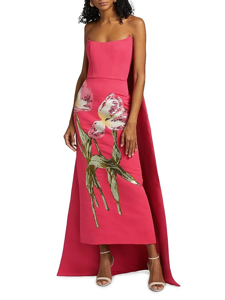 Amsale Sequined Floral Strapless Gown 3