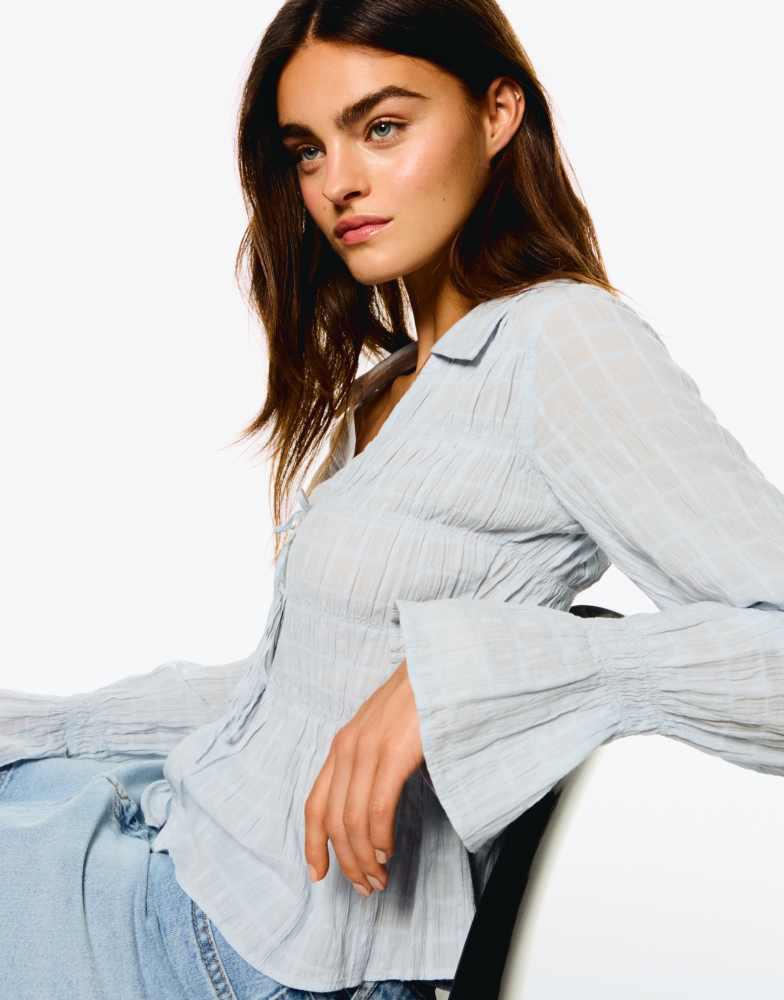 Bershka Bershka rustic gathered shirt in light blue