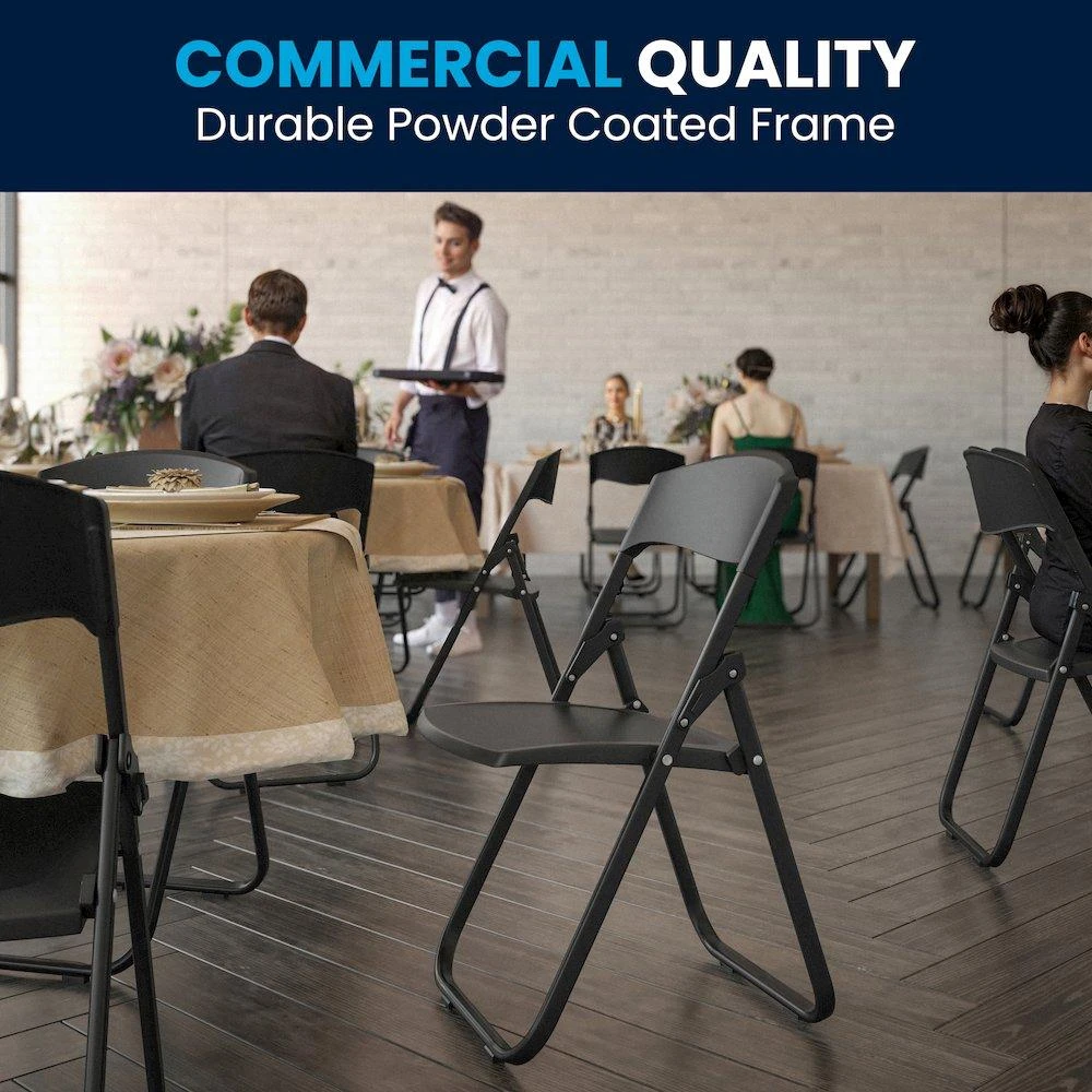 Flash Furniture 2 Pack 500 lb. Capacity Heavy Duty Black Plastic Folding Chair 2