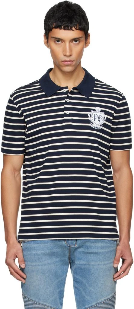 Balmain White 
Navy College Emblem Polo 1