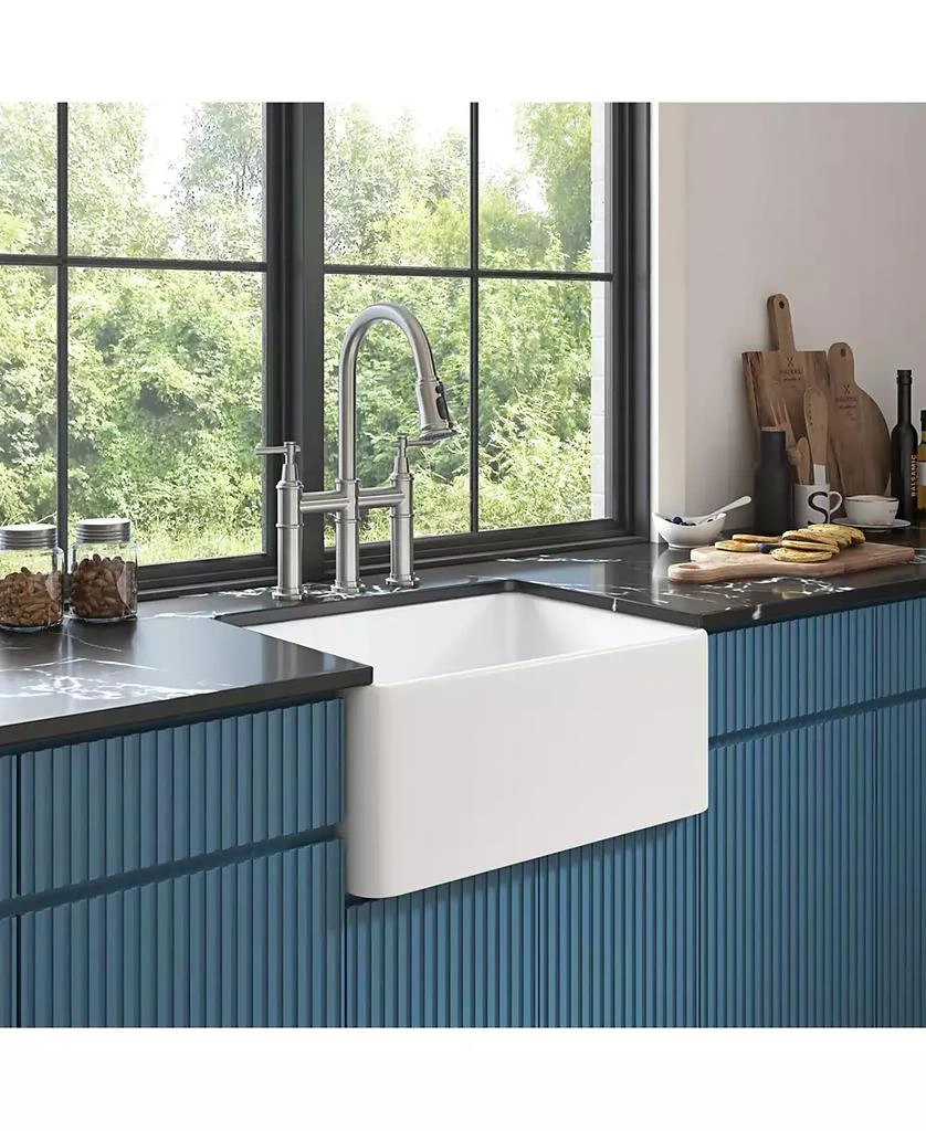 Flynama White Farmhouse Sink Deep Apron Sink Undermount Ceramic Single Bowl Kitchen Sink 2