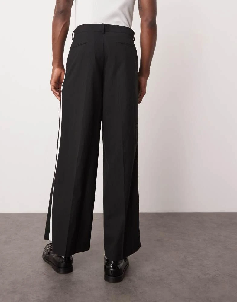 ASOS ASOS DESIGN smart loose fit tuxedo trousers in black with white side stripe 2