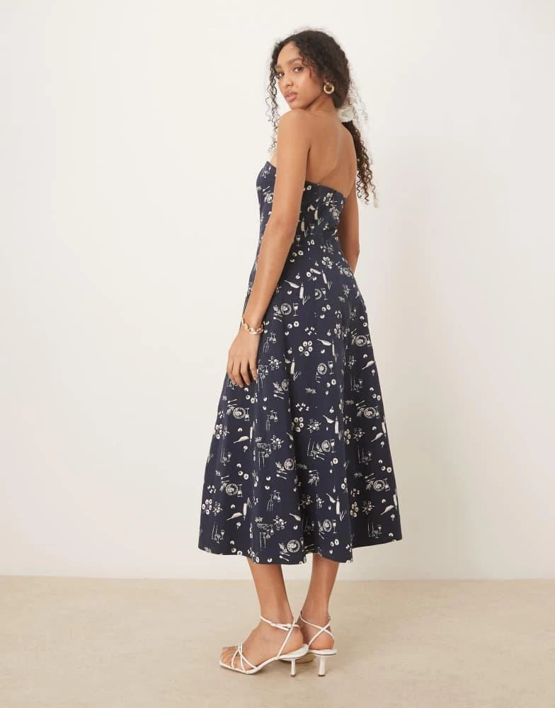 Abercrombie & Fitch Abercrombie & Fitch strapless flare midi dress in blue floral 3