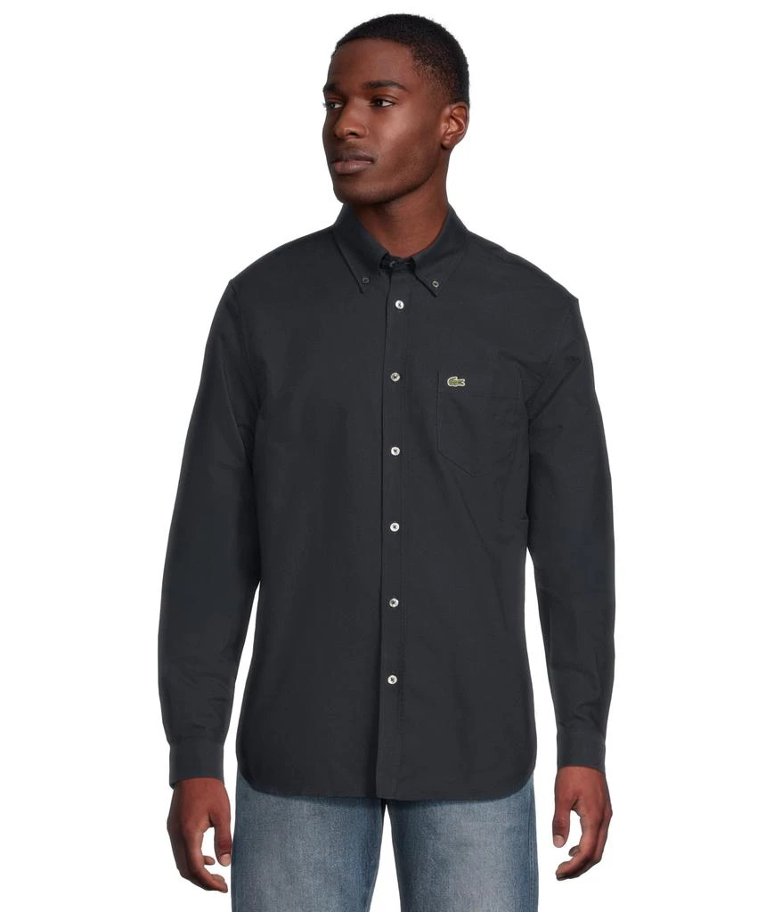 knee length dresses for ladies Long Sleeve Classic Pinstripe Oxford Button Down by Lacoste Blue / S