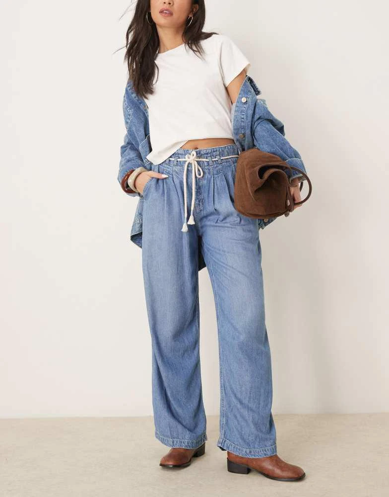 Free People Free People dakota cinched waist pull-on jeans in light blue 1