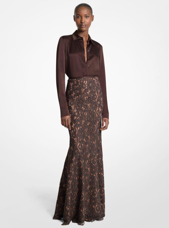 Michael Kors Cotton Blend Floral Lace Fishtail Skirt