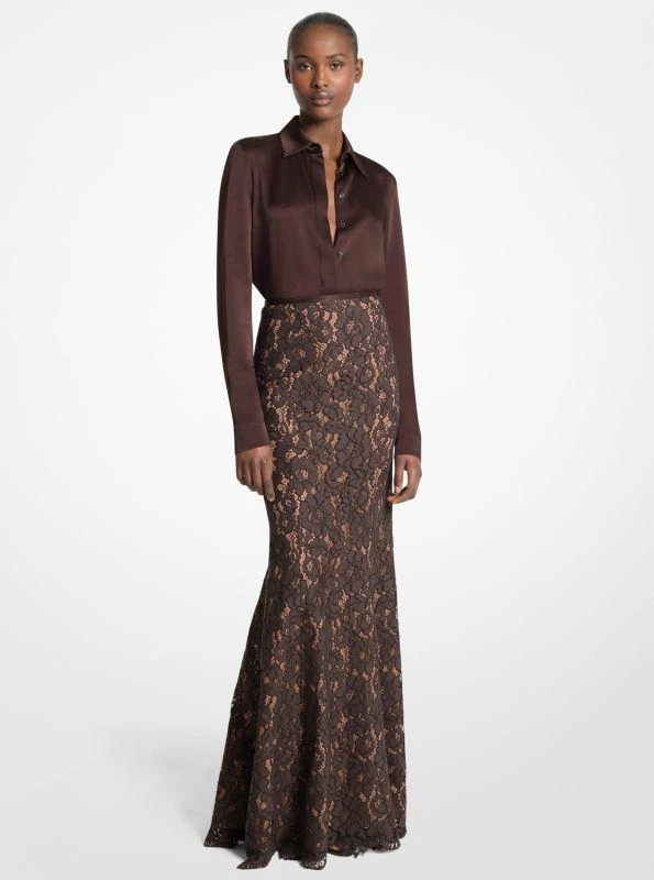 Michael Kors Cotton Blend Floral Lace Fishtail Skirt 1