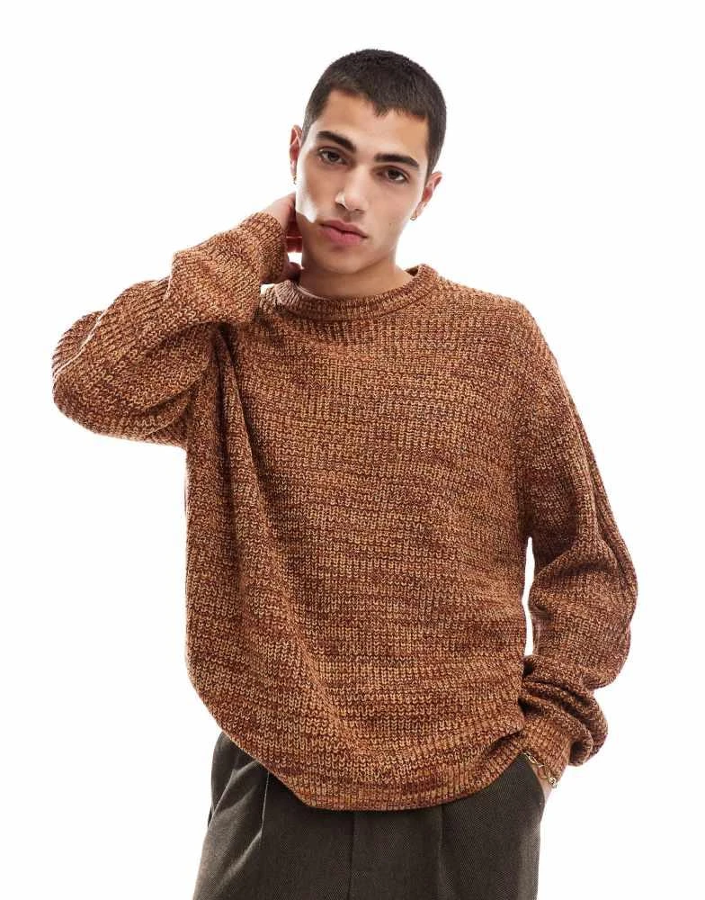 ASOS ASOS DESIGN knitted oversized fisherman rib jumper in tan 1
