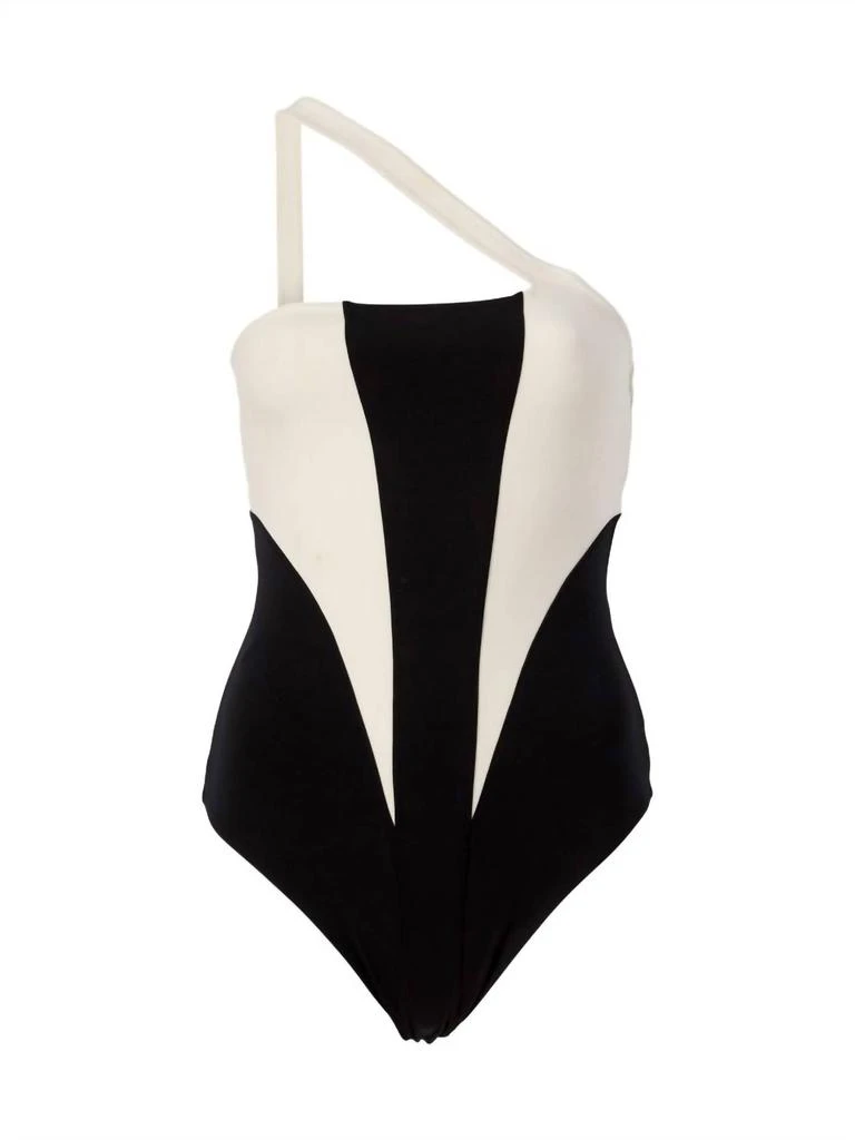 Le Ore Sorelle One Shoulder Bodysuit In Black/cream 4