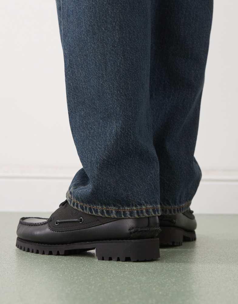 Timberland Authentic 3 eye boat shoe in black leather – On Sale