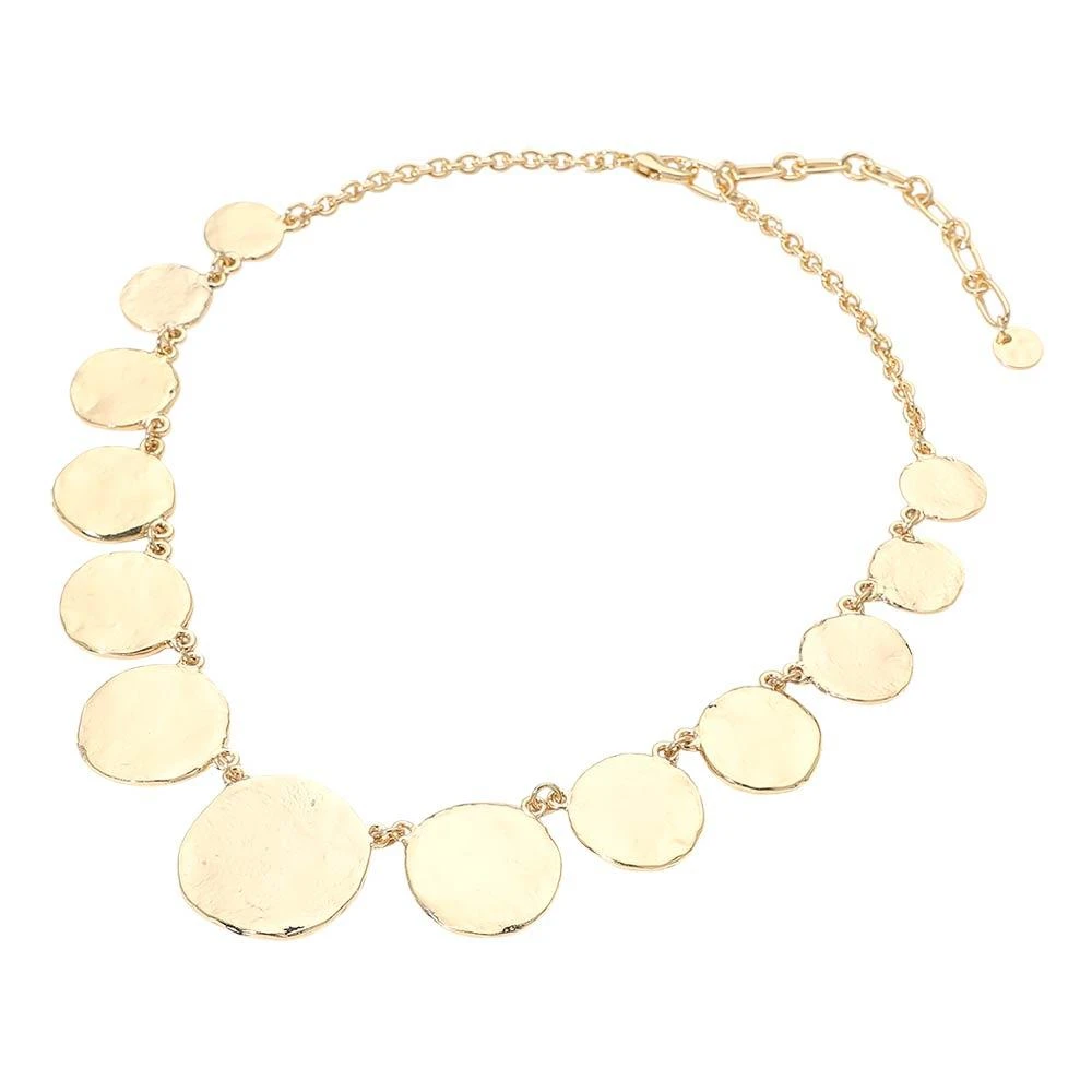 FASHNZFAB Hammered Metal Disc Link Chain Necklace 2