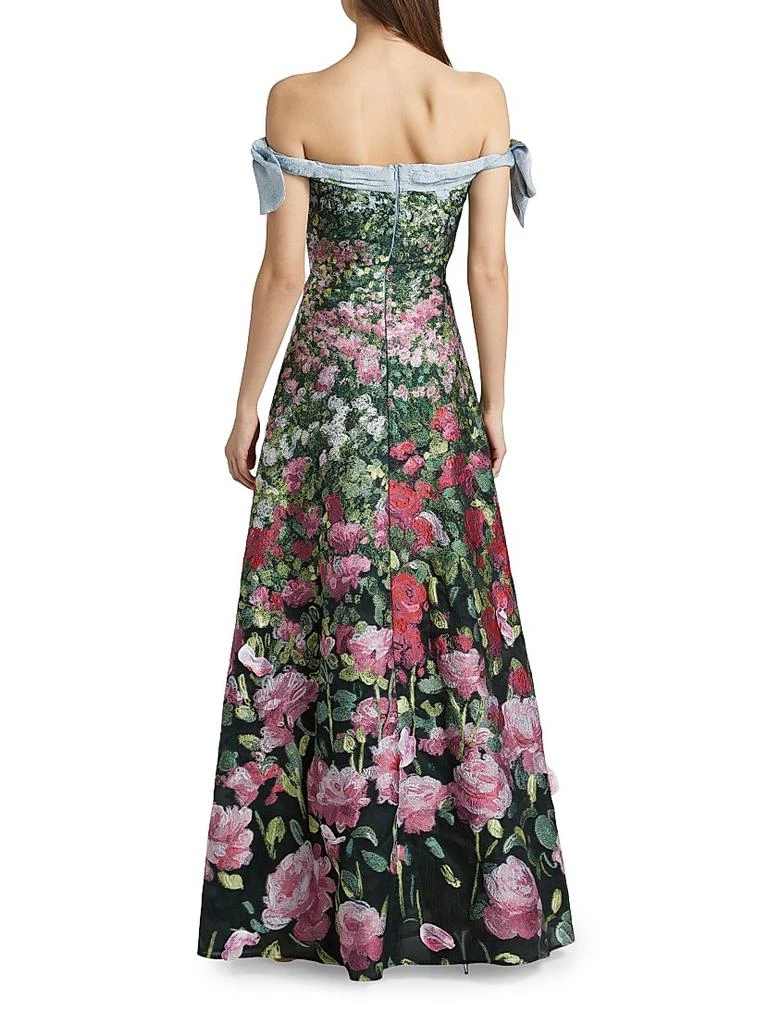 Oscar de la Renta English Rose Field Draped Off-The-Shoulder Fil Coupe Gown 5