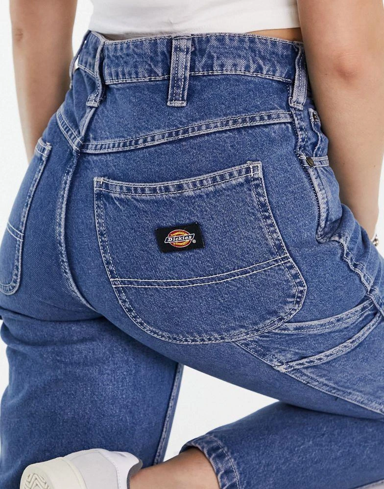 DICKIES Dickies ellendale mid rise straight fit denim mom jeans in classic blue 3