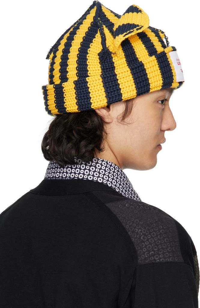 Charles Jeffrey Loverboy Yellow & Navy Chunky Ears Beanie 3