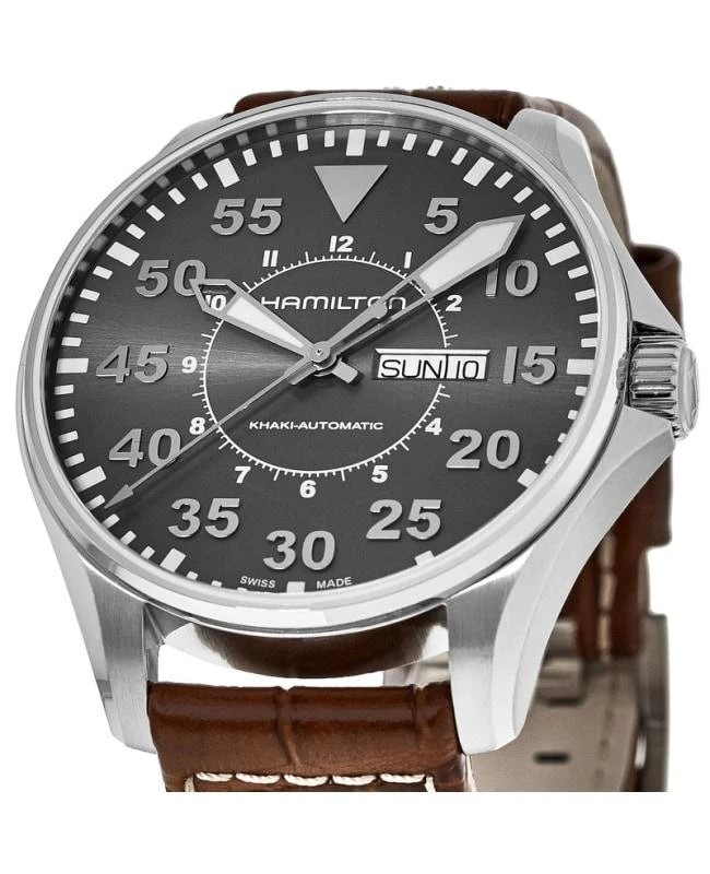 Hamilton Hamilton Khaki Aviation Pilot Auto Silver Dial Leather Strap Men's Watch H64715885 2