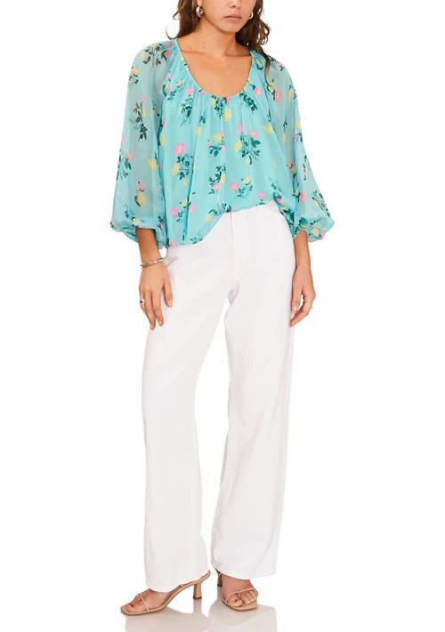 1. State Womens Blouson Sleeve Round Neck Floral Blouse 3