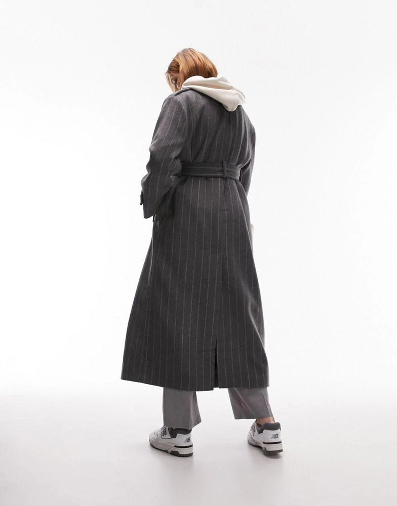 Topshop Topshop long-line wool blend coat in grey pinstripe 3